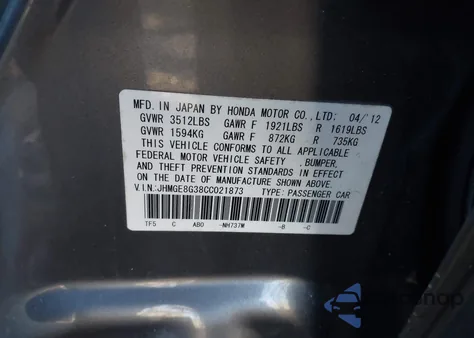 2012 Honda Fit из США, поврежденный, VIN JHMGE8G38CC021873